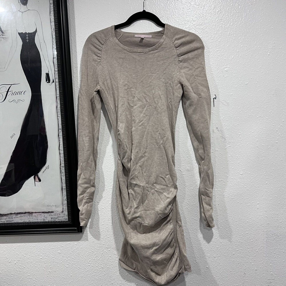 Victoria's Secret Cream Beige Ruched Crew Neck Sweater Dress Size Small 12-24